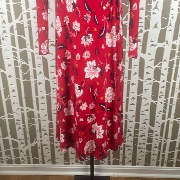Old Navy Long Sleeve Knit True Wrap Midi Dress Red Floral NEW S Tall - Picture 4 of 11
